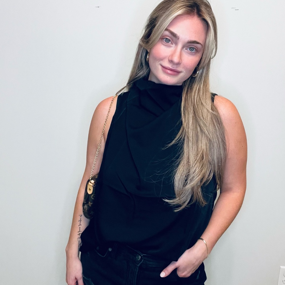 Black satin Cowl neck tank blouse